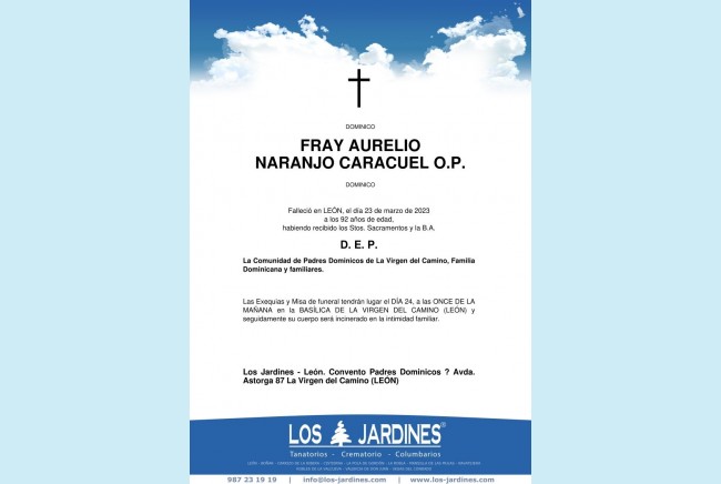Imagen 1 de Fallecimiento Fray Aurelio Naranjo Caracuel